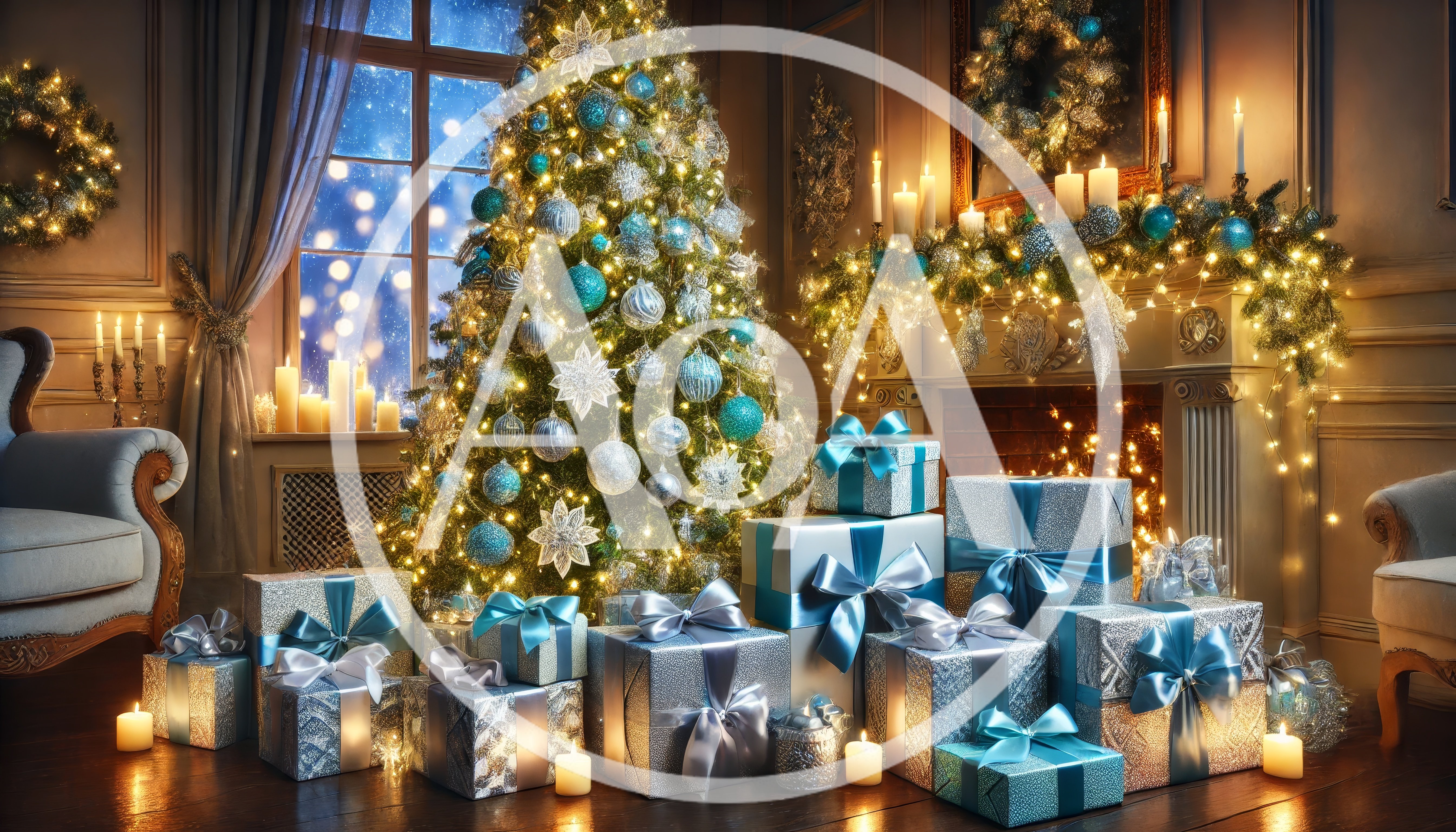 Festive Christmas Tree With Wrapped Gifts In Elegant Living Room