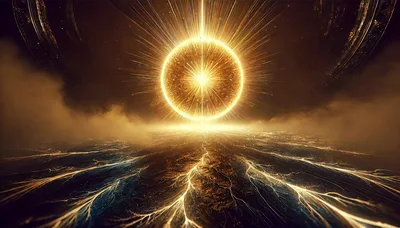 Abstract Golden Energy Sphere Radiating Light
