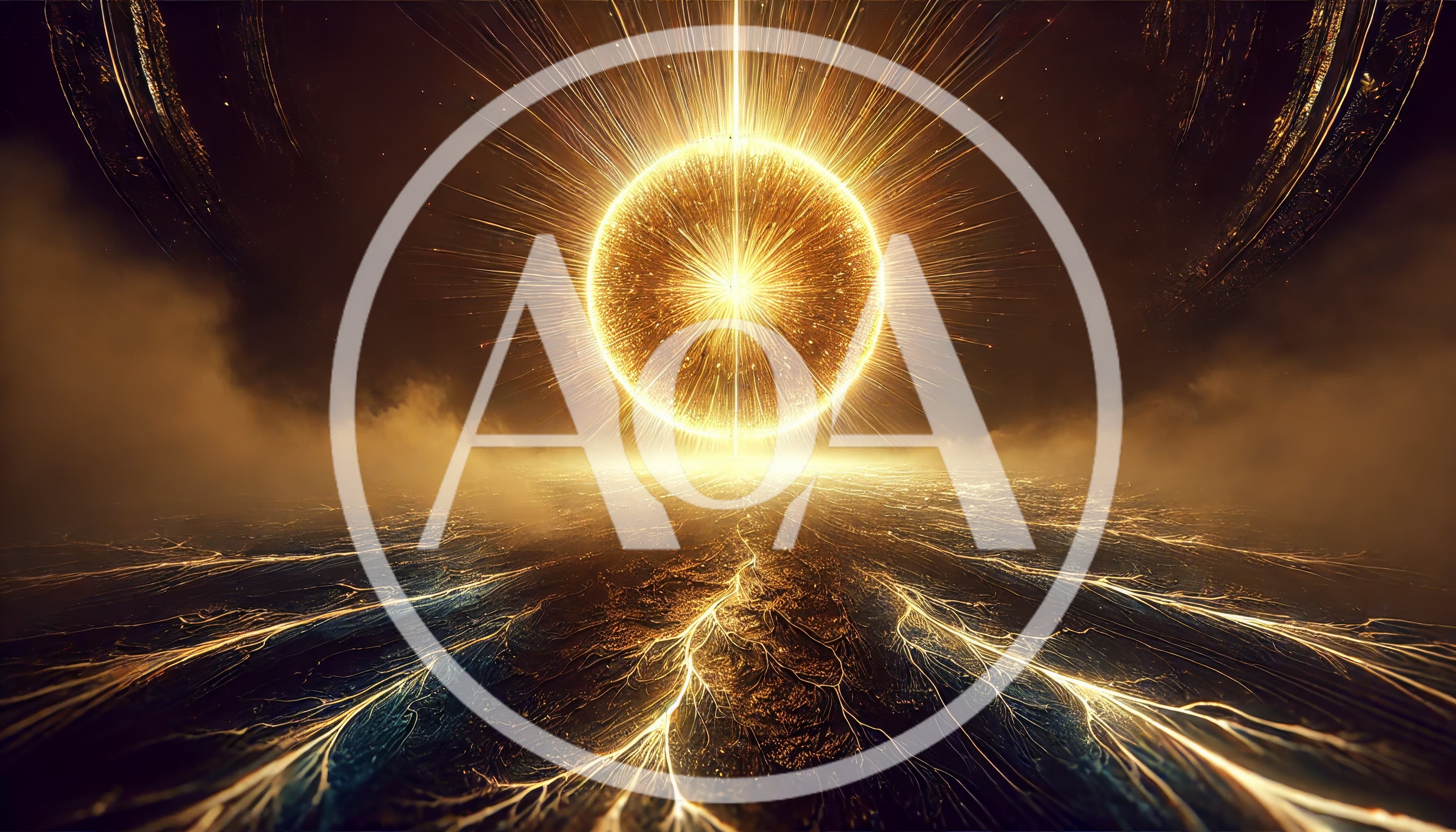 Abstract Golden Energy Sphere Radiating Light