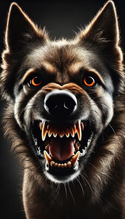 Aggressive Wolf With Bared Teeth And Glowing Eyes