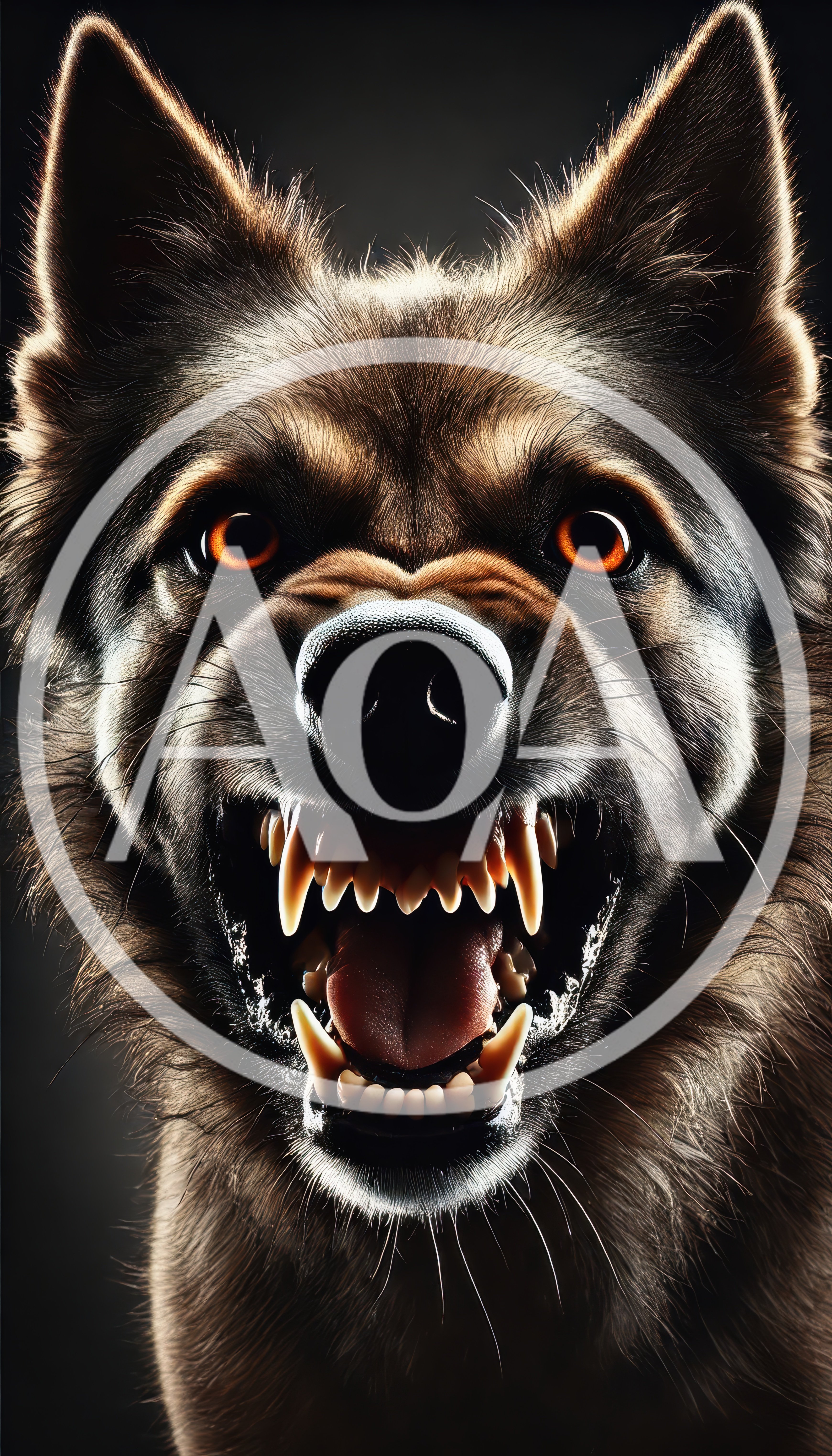 Aggressive Wolf With Bared Teeth And Glowing Eyes