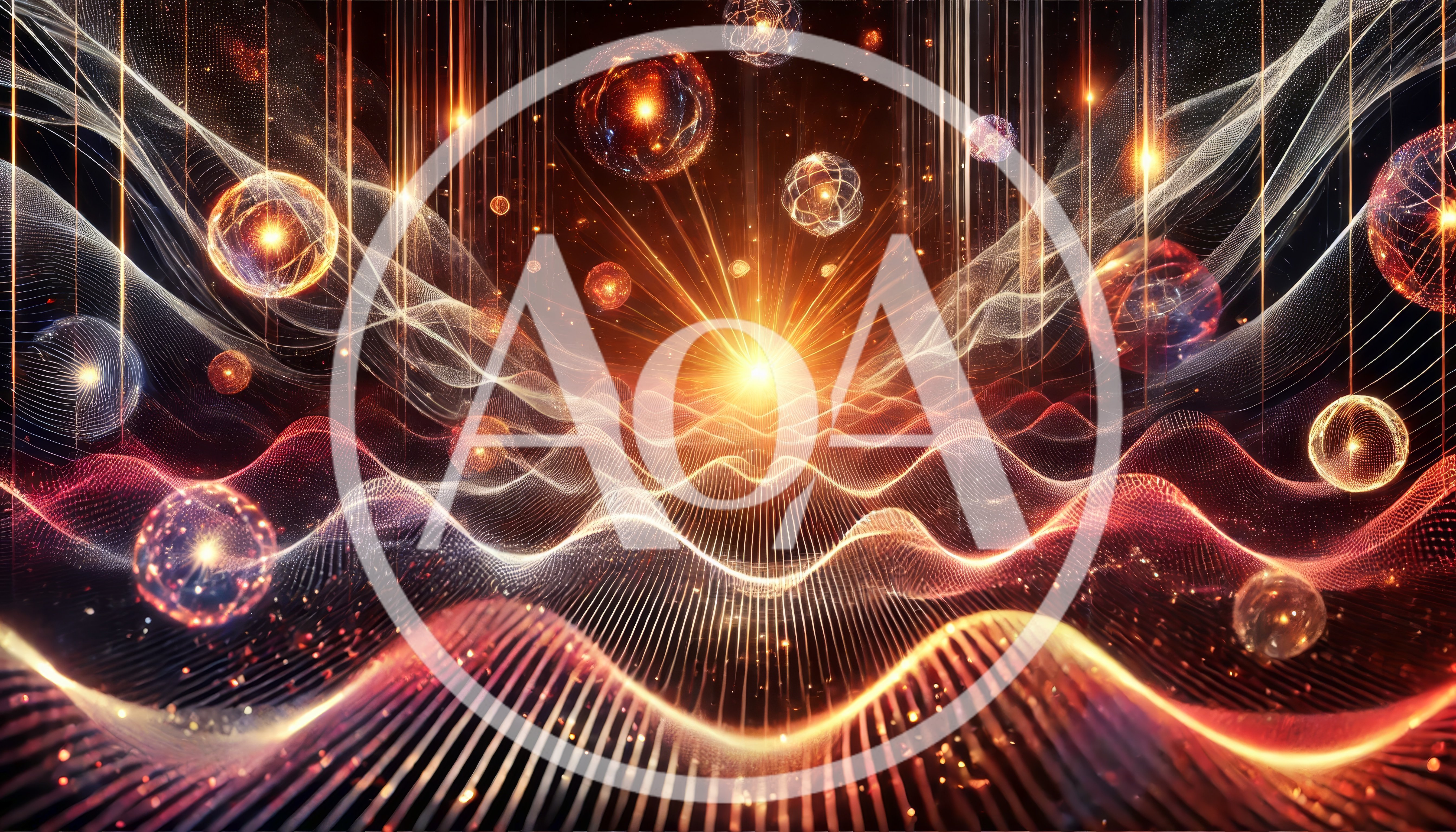 Abstract Digital Waves With Glowing Spheres