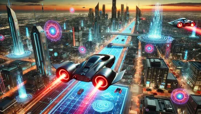 Futuristic Flying Cars Navigating A Neon Cyberpunk Cityscape