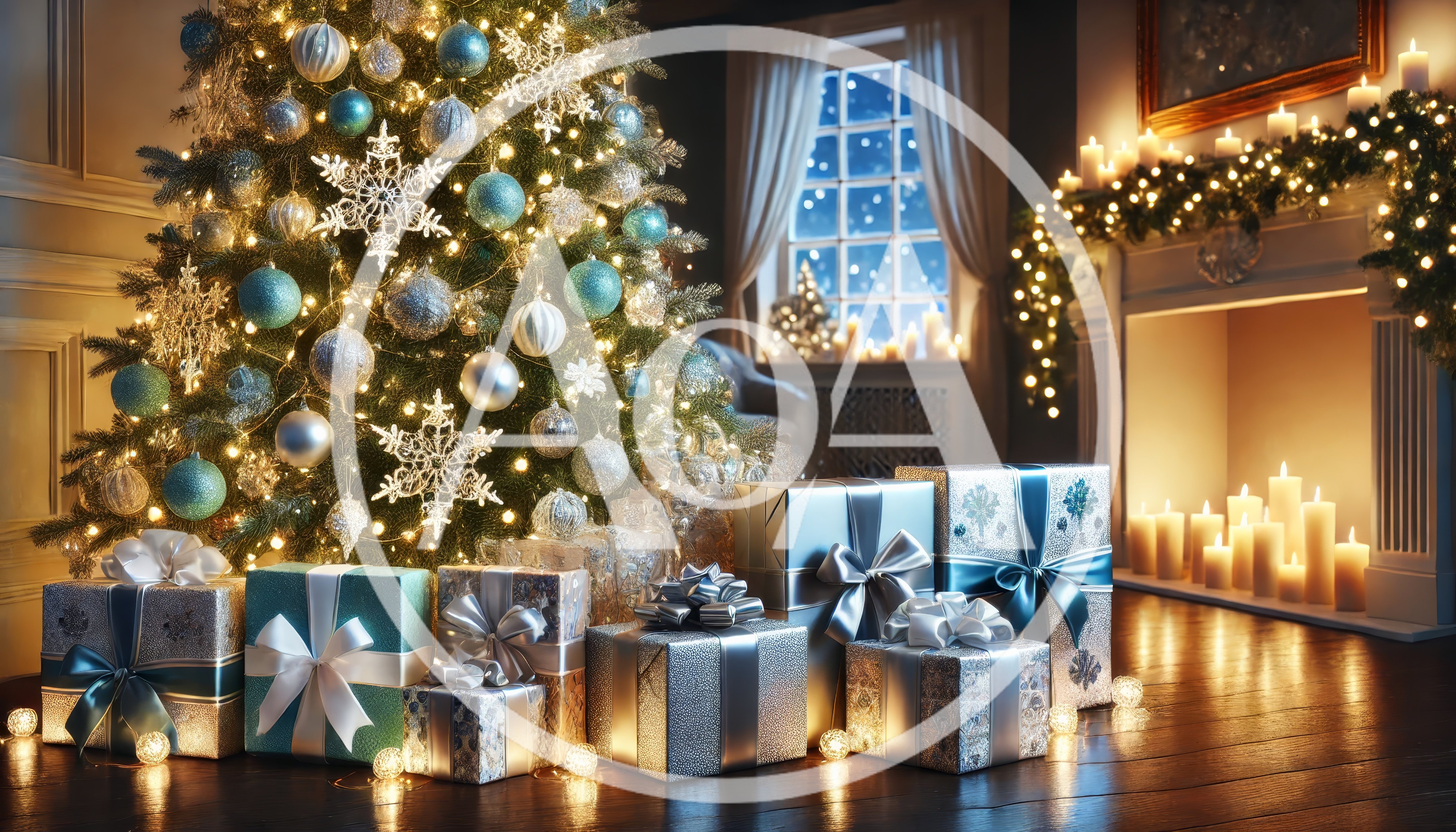 Christmas Tree With Wrapped Gifts In Cozy Living Room