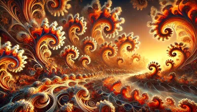 Abstract Fractal Landscape With Golden Swirling Patterns