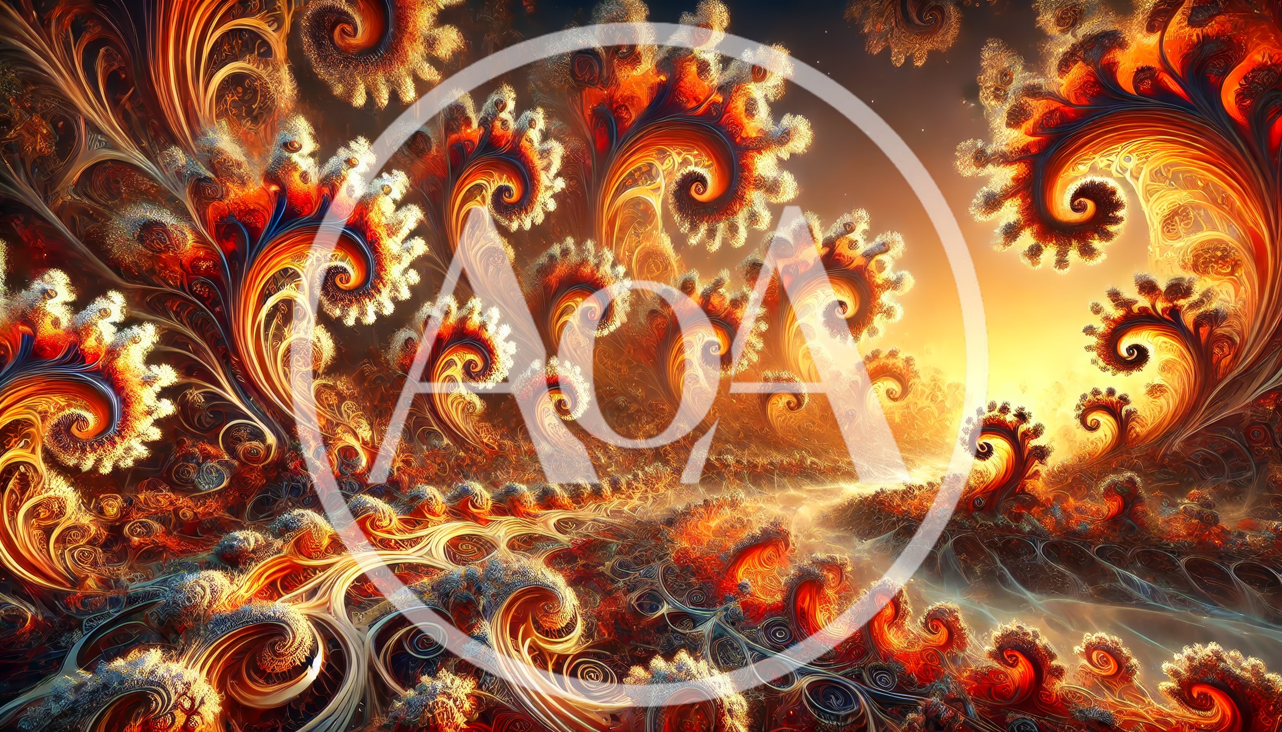Abstract Fractal Landscape With Golden Swirling Patterns