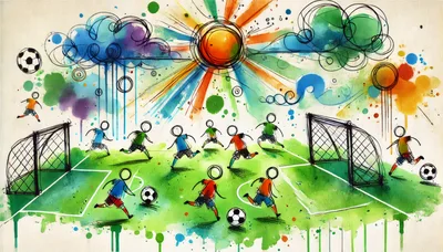 Abstract Watercolor Illustration Of A Soccer Match