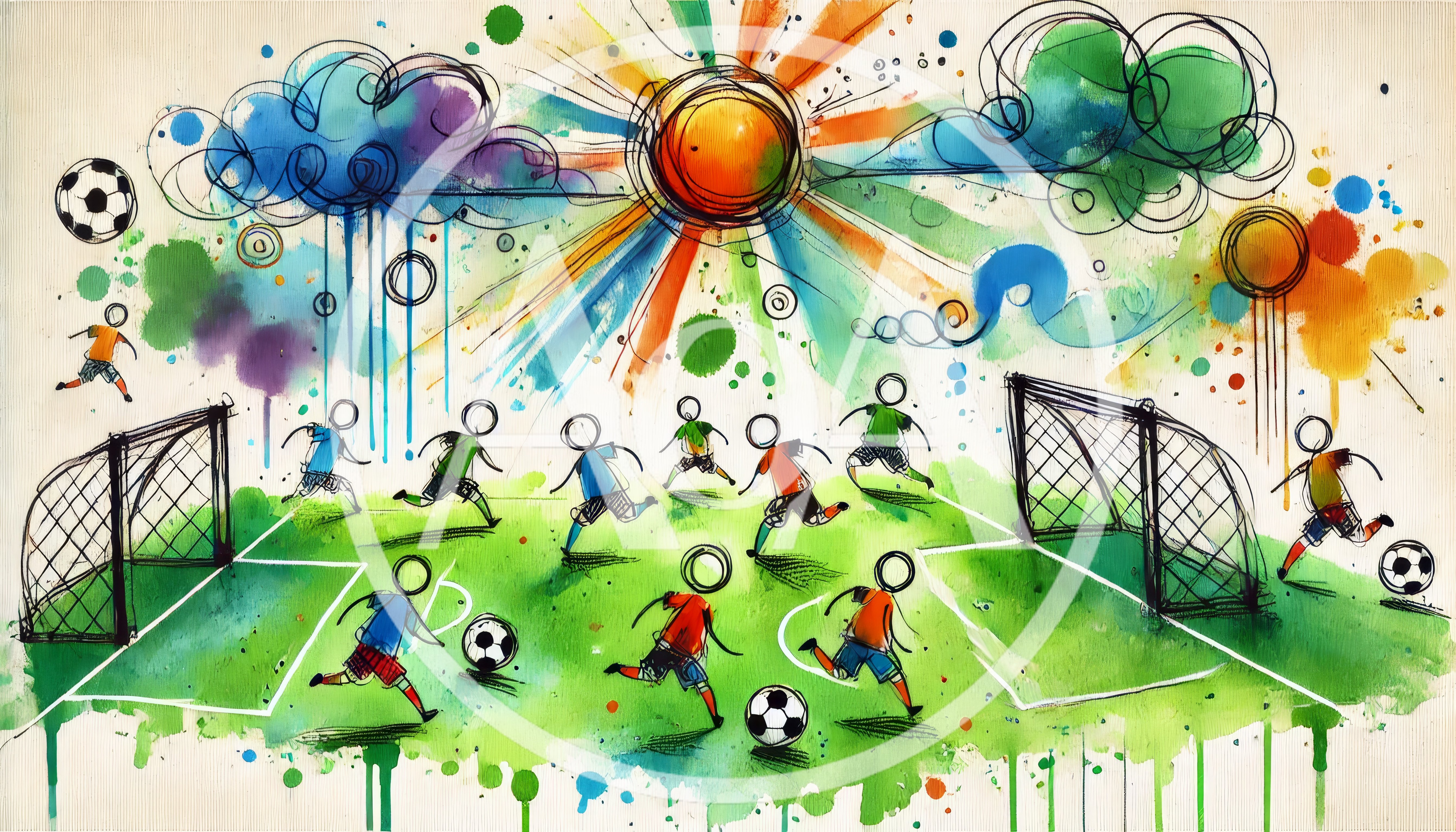 Abstract Watercolor Illustration Of A Soccer Match