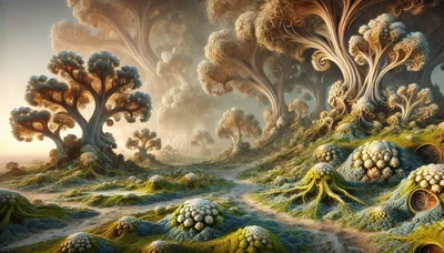 Surreal Fractal Forest Landscape With Intricate Organic Structures
