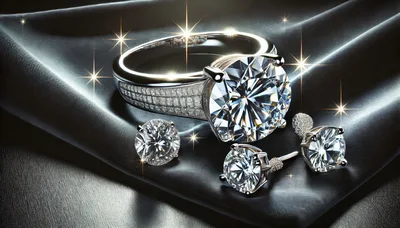 Luxury Diamond Ring and Earrings Set on Silk