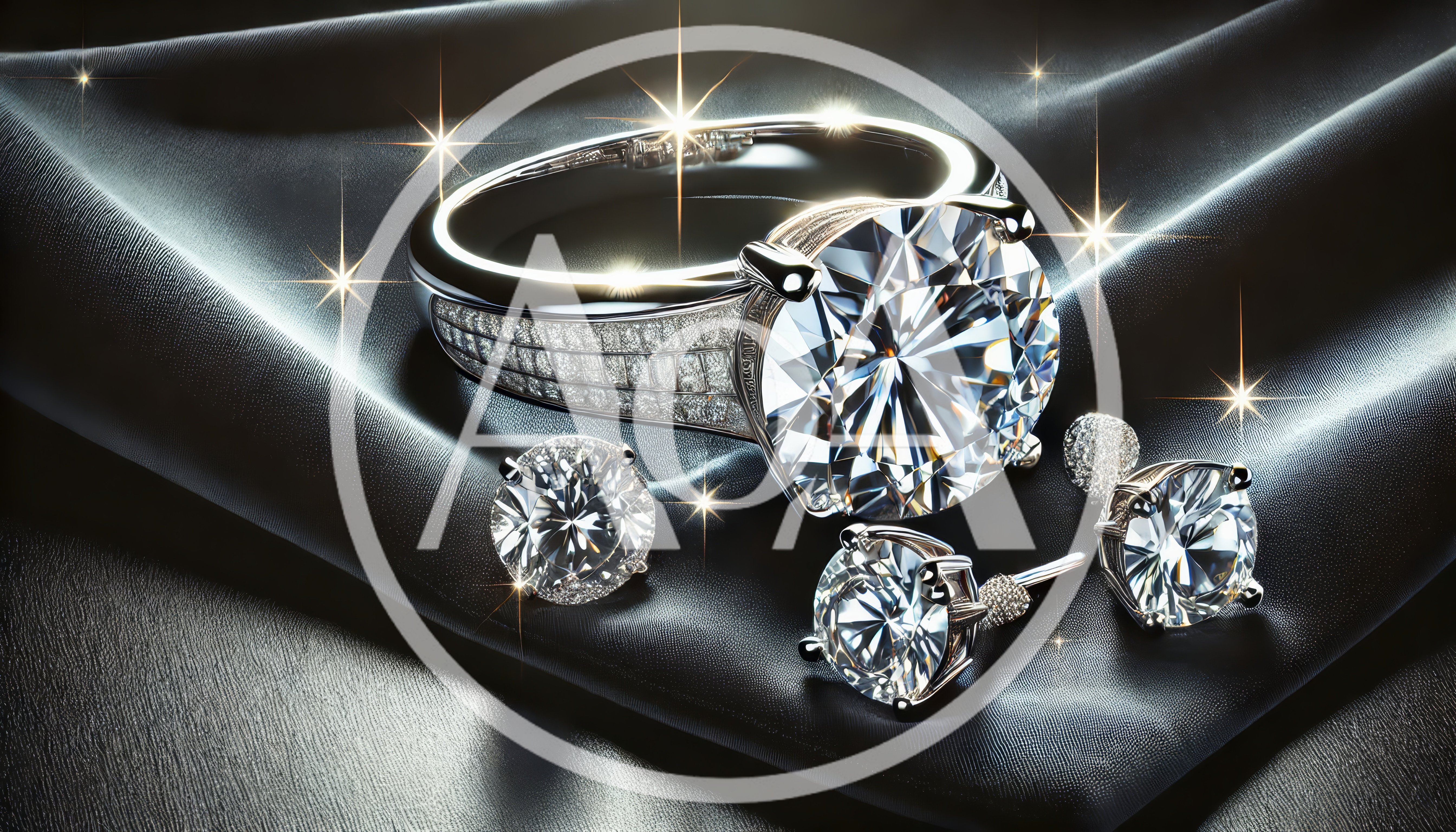 Luxury Diamond Ring and Earrings Set on Silk