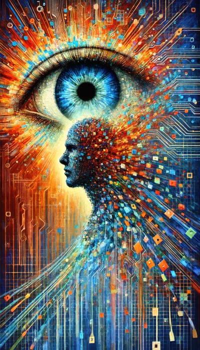 Digital Human Silhouette With Abstract Circuitry And Eye