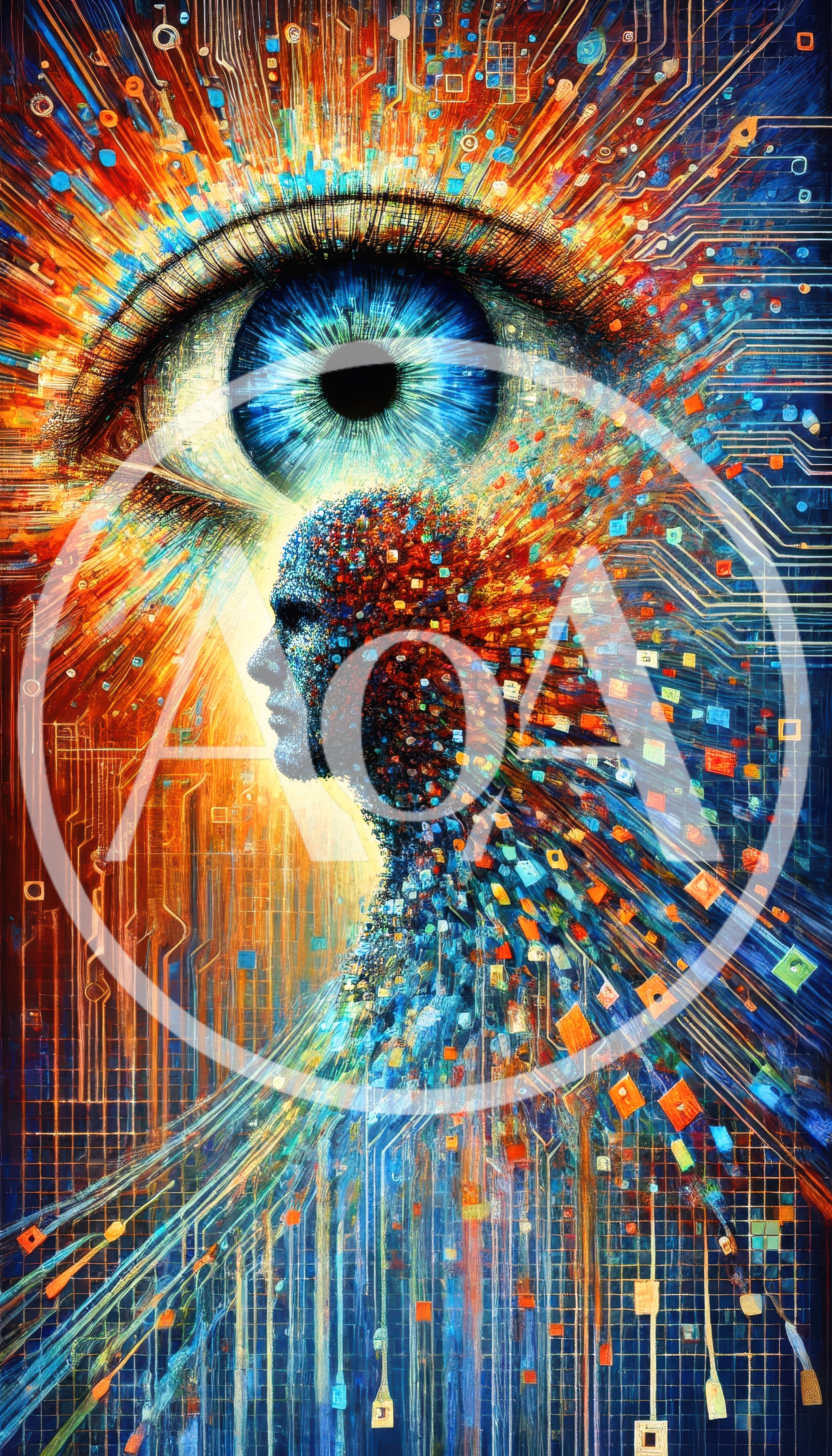 Digital Human Silhouette With Abstract Circuitry And Eye