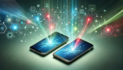 Two Smartphones Emitting Digital Data Network Beams