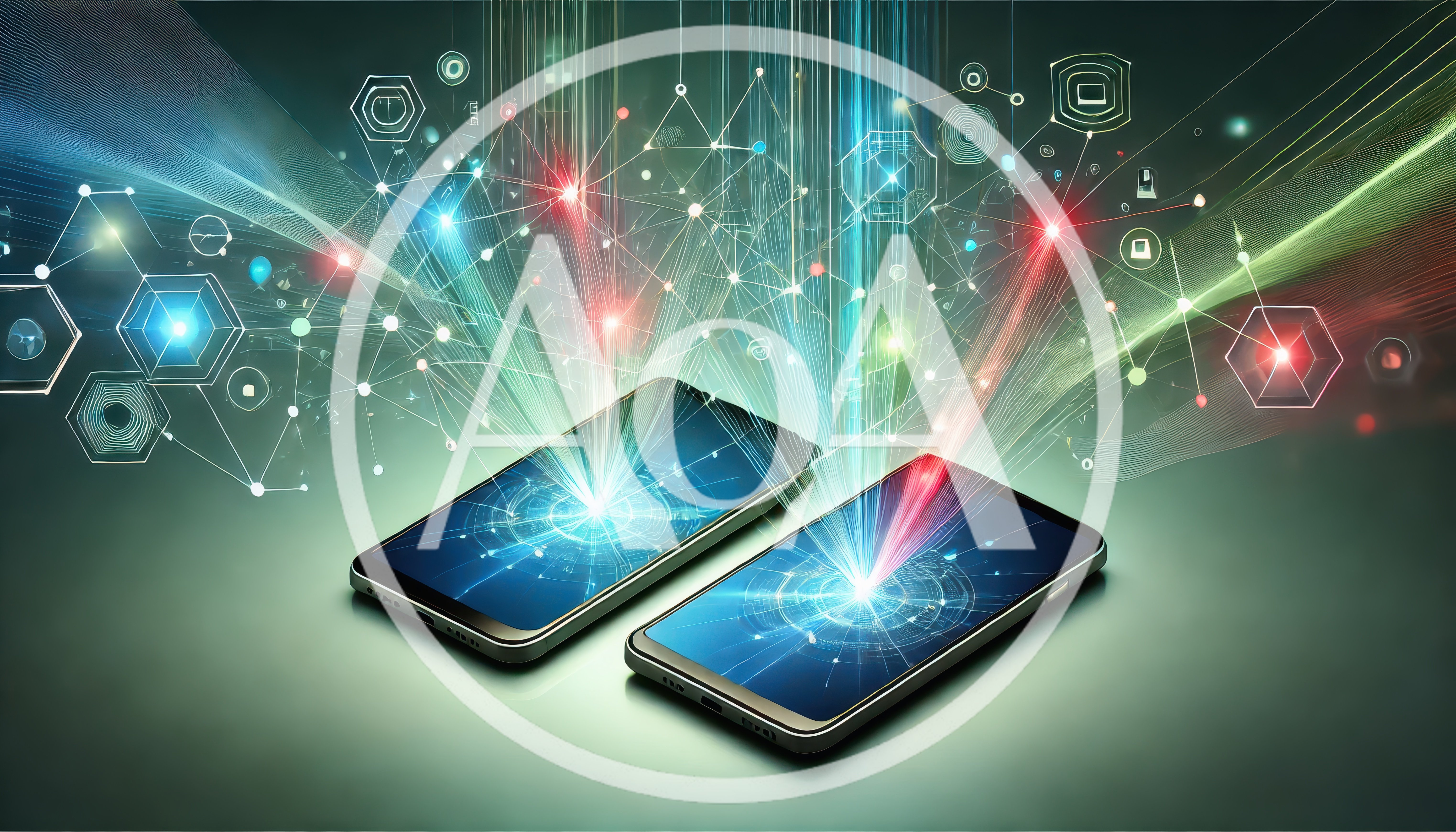 Two Smartphones Emitting Digital Data Network Beams