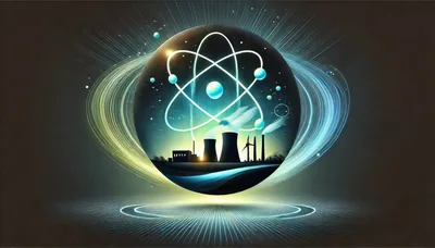 Futuristic Energy Concept With Atom Symbol And Power Plant