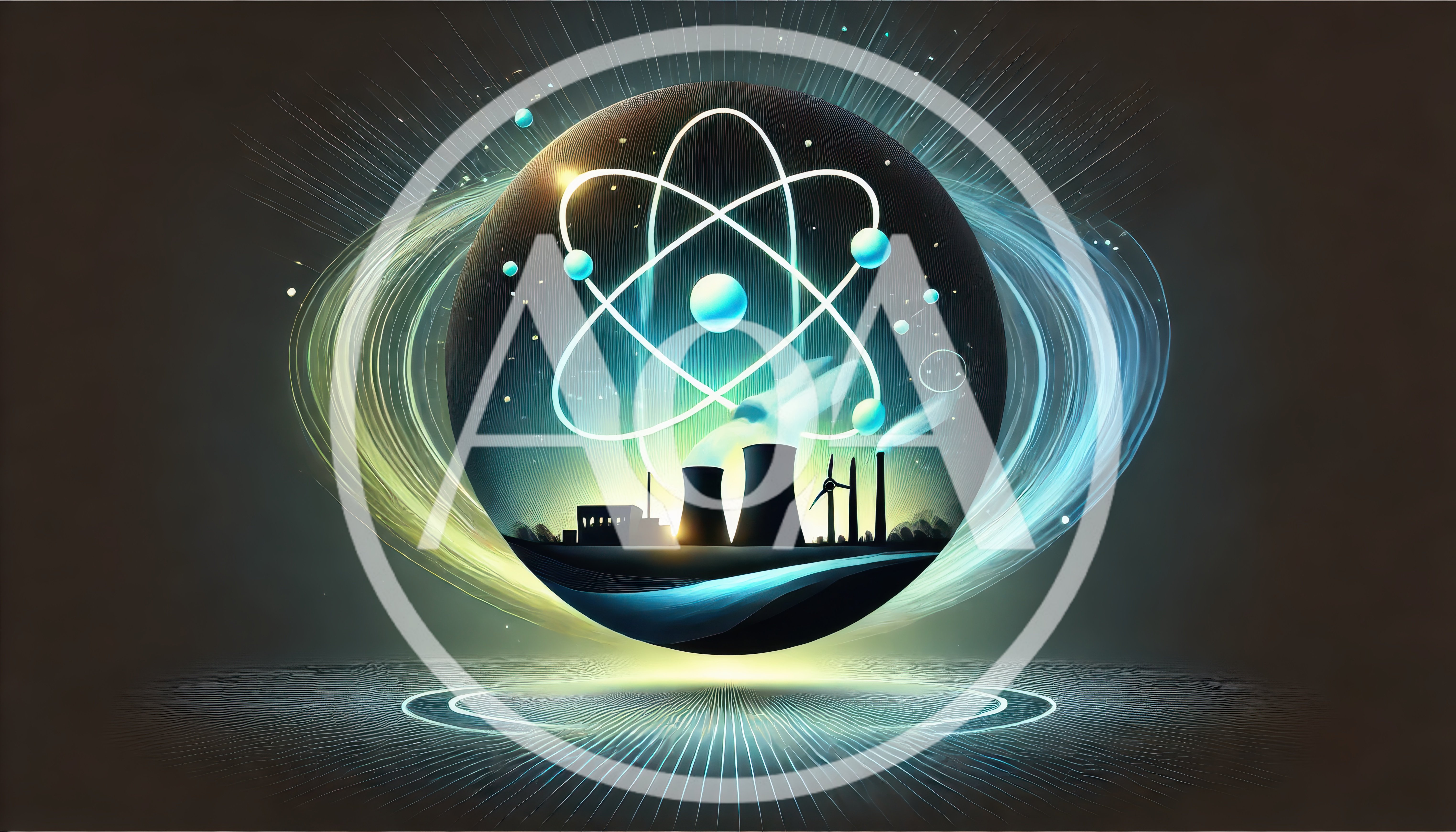 Futuristic Energy Concept With Atom Symbol And Power Plant