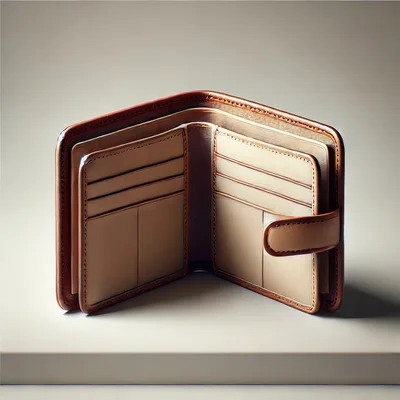 Open Brown Leather Wallet On A Plain Surface
