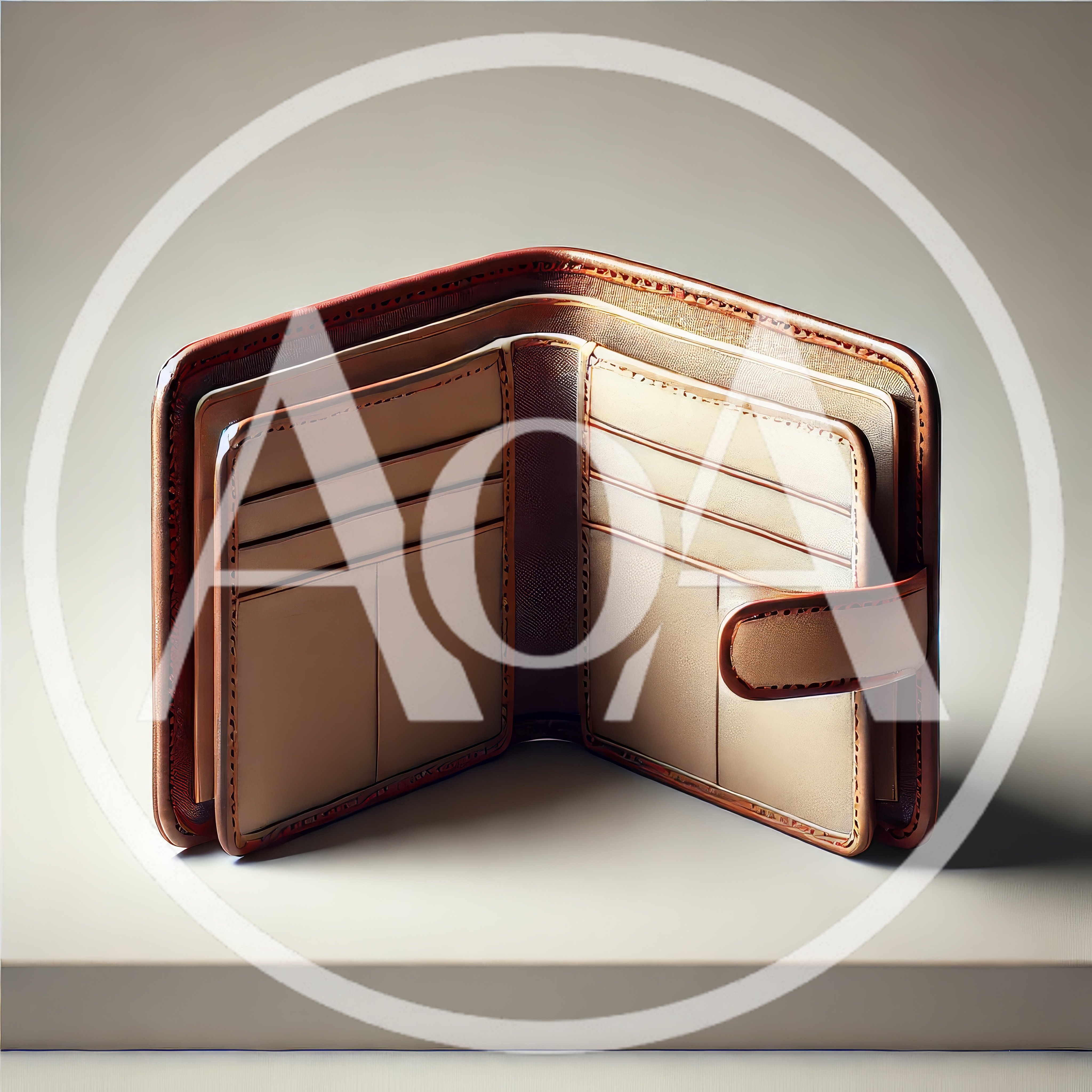 Open Brown Leather Wallet On A Plain Surface