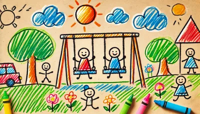 Children Drawing Of A Playground Scene