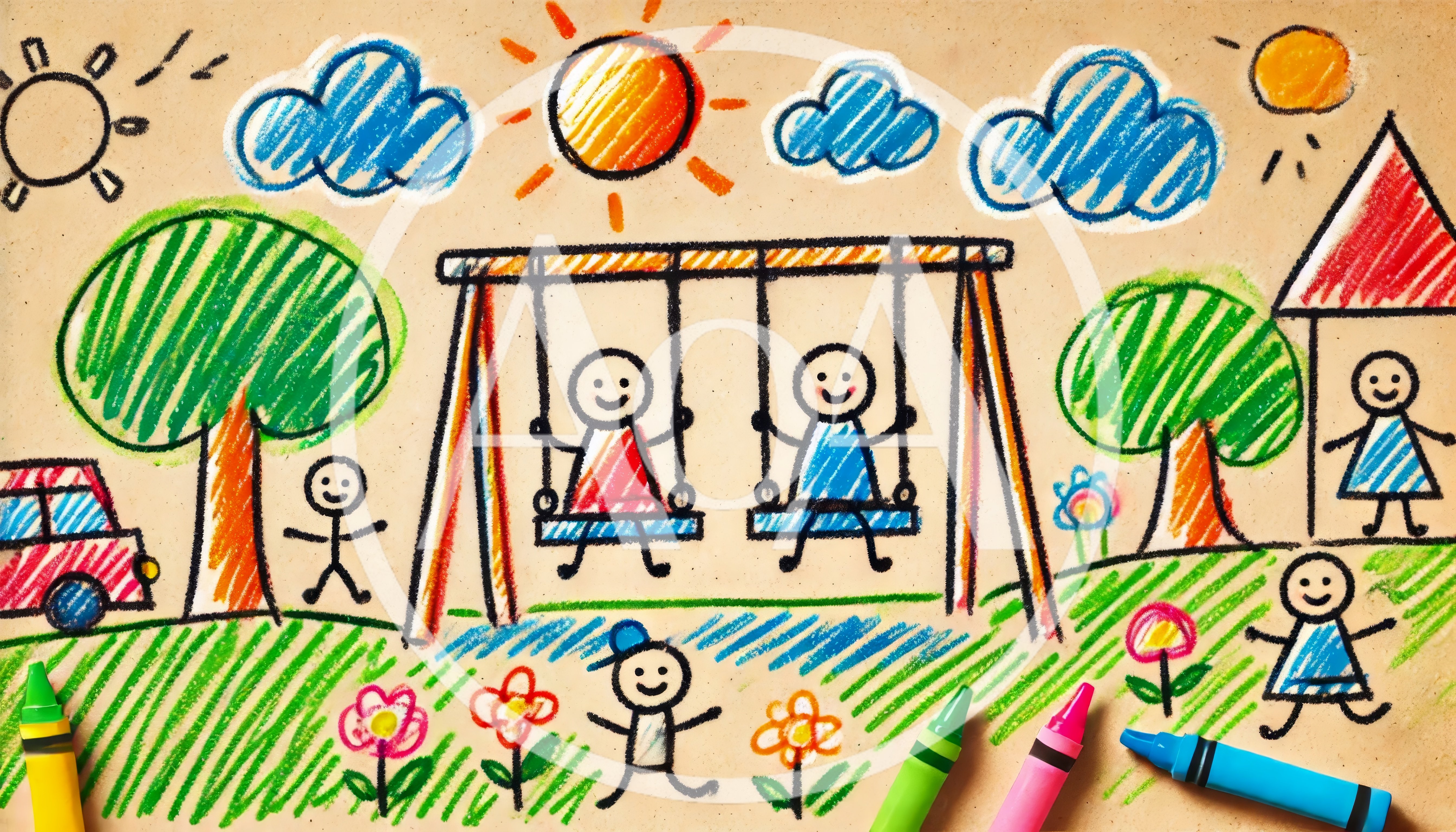 Children Drawing Of A Playground Scene
