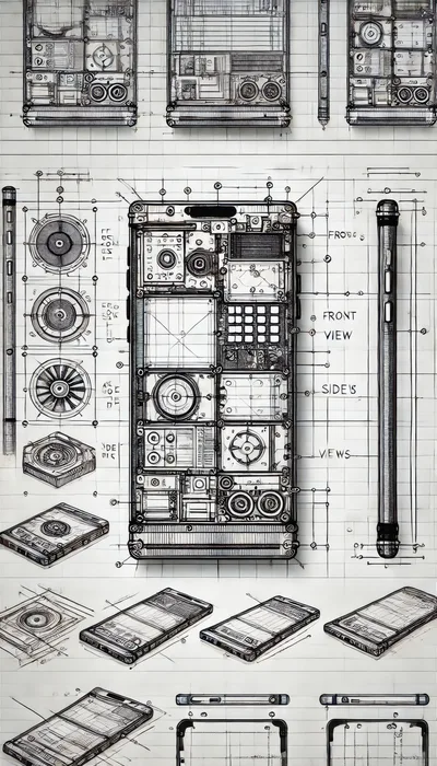 Technical Blueprint Drawing Of A Modern Smartphone
