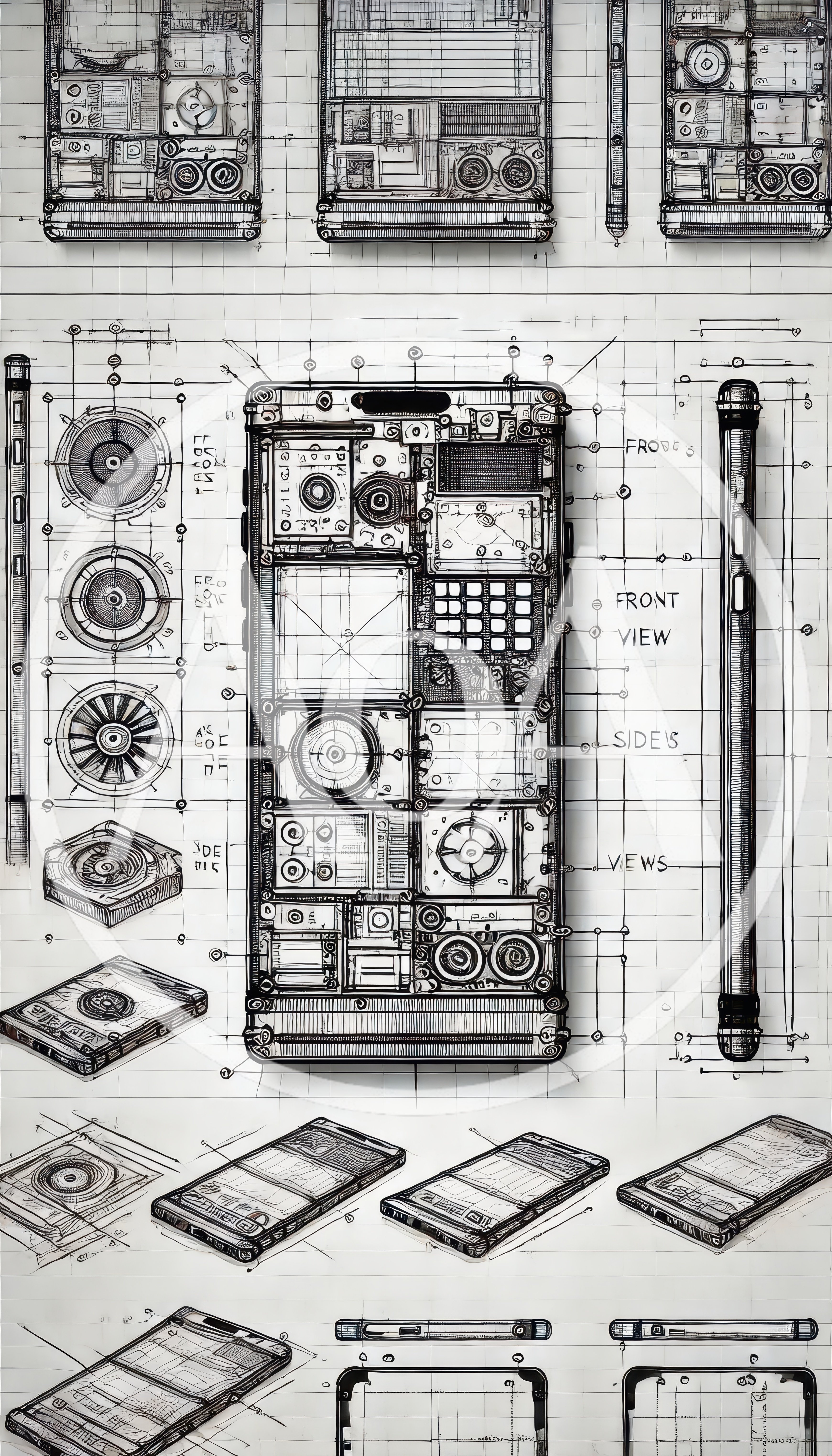 Technical Blueprint Drawing Of A Modern Smartphone