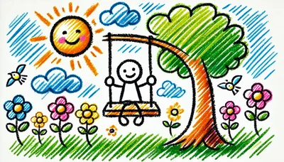 Child Drawing Of A Stick Figure On A Swing