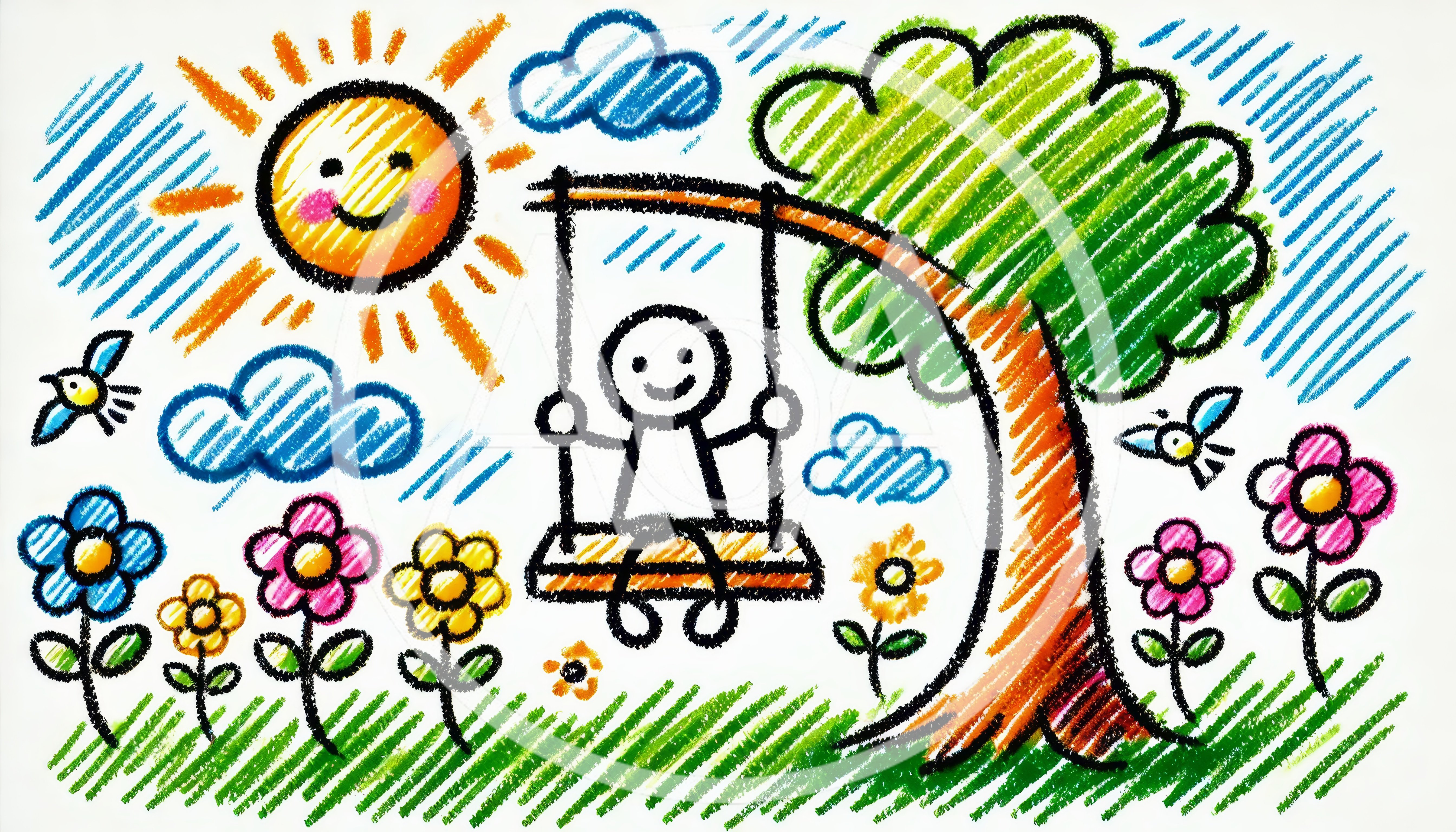 Child Drawing Of A Stick Figure On A Swing