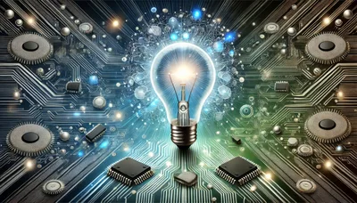 Glowing Light Bulb On Digital Circuit Board