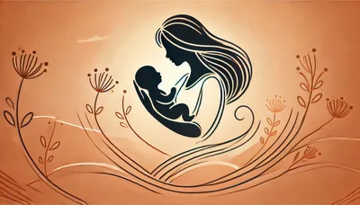 Stylized Silhouette Illustration of Mother Holding Newborn Baby