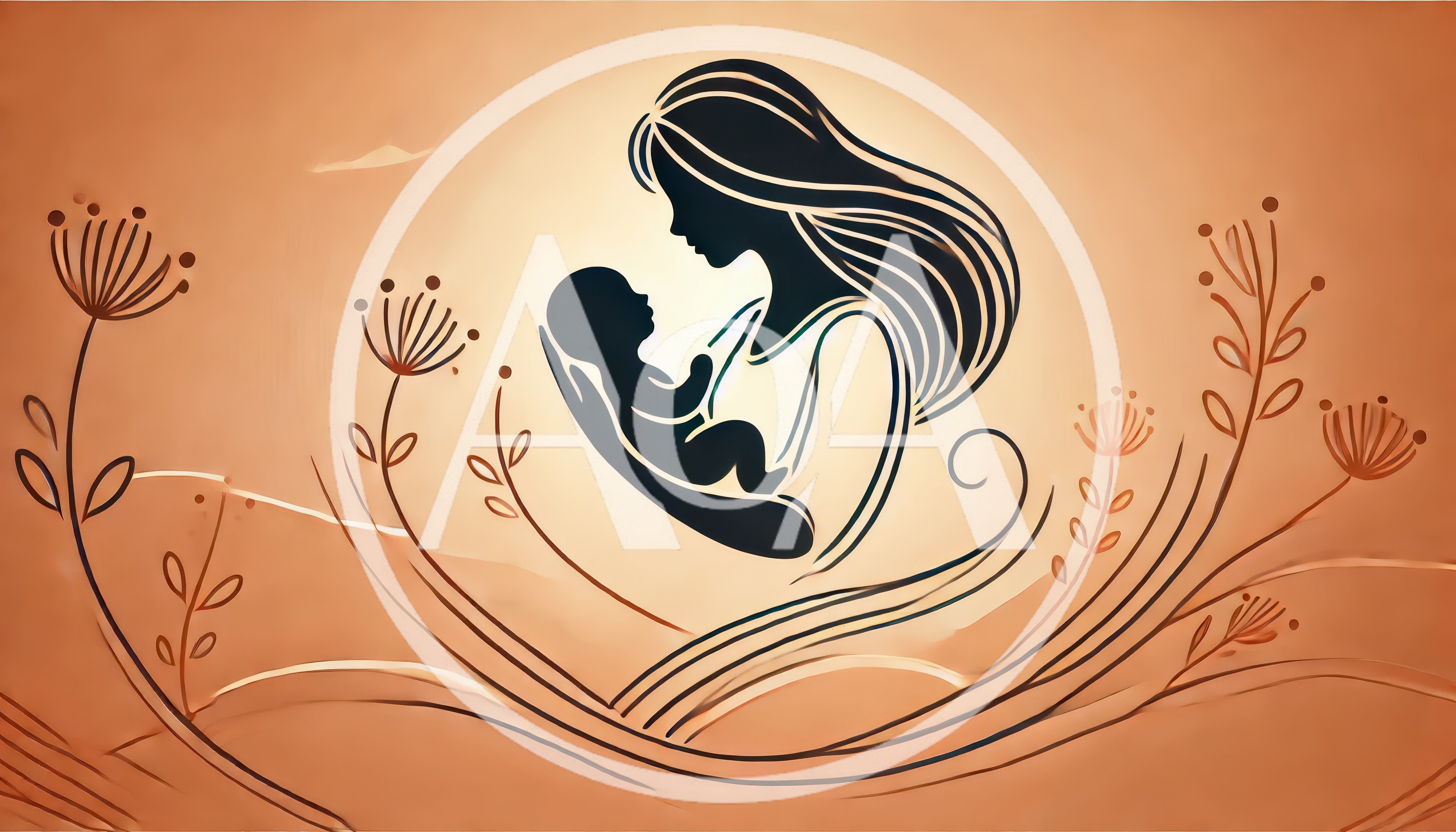 Stylized Silhouette Illustration of Mother Holding Newborn Baby