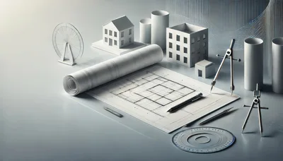 Architectural Design Tools And Models On Drafting Table
