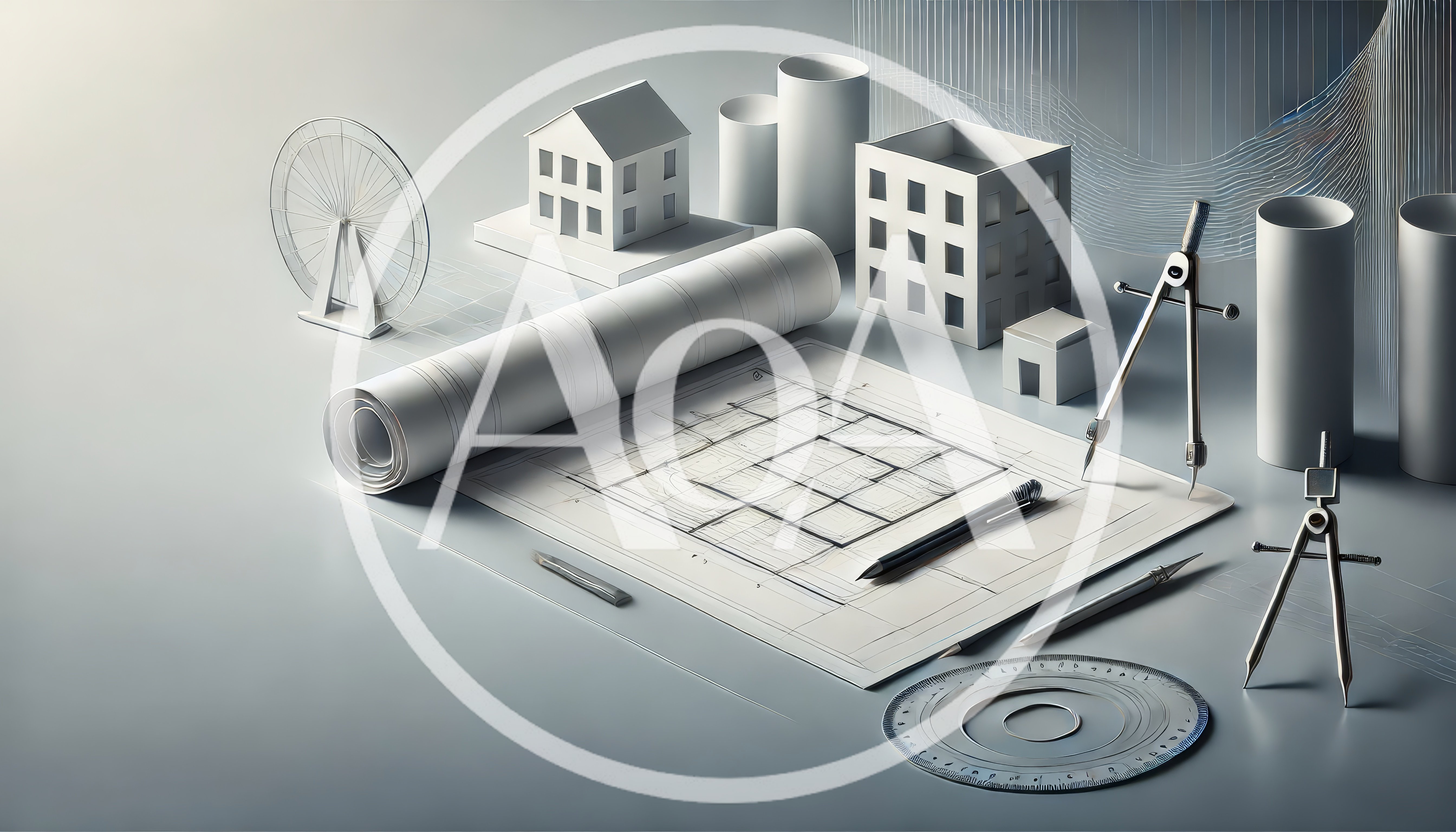 Architectural Design Tools And Models On Drafting Table