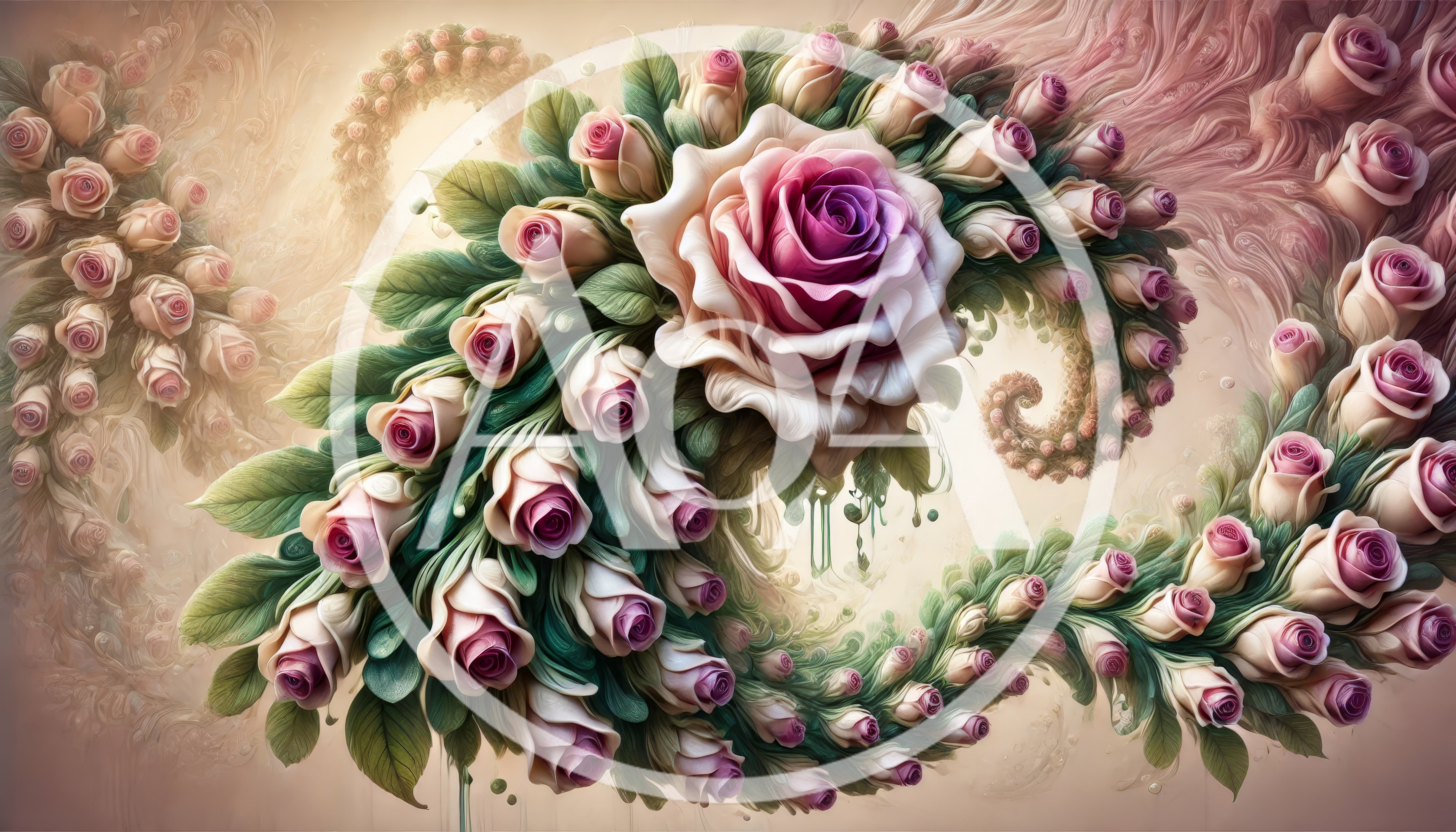 Surreal Fractal Spiral Of Pink Roses