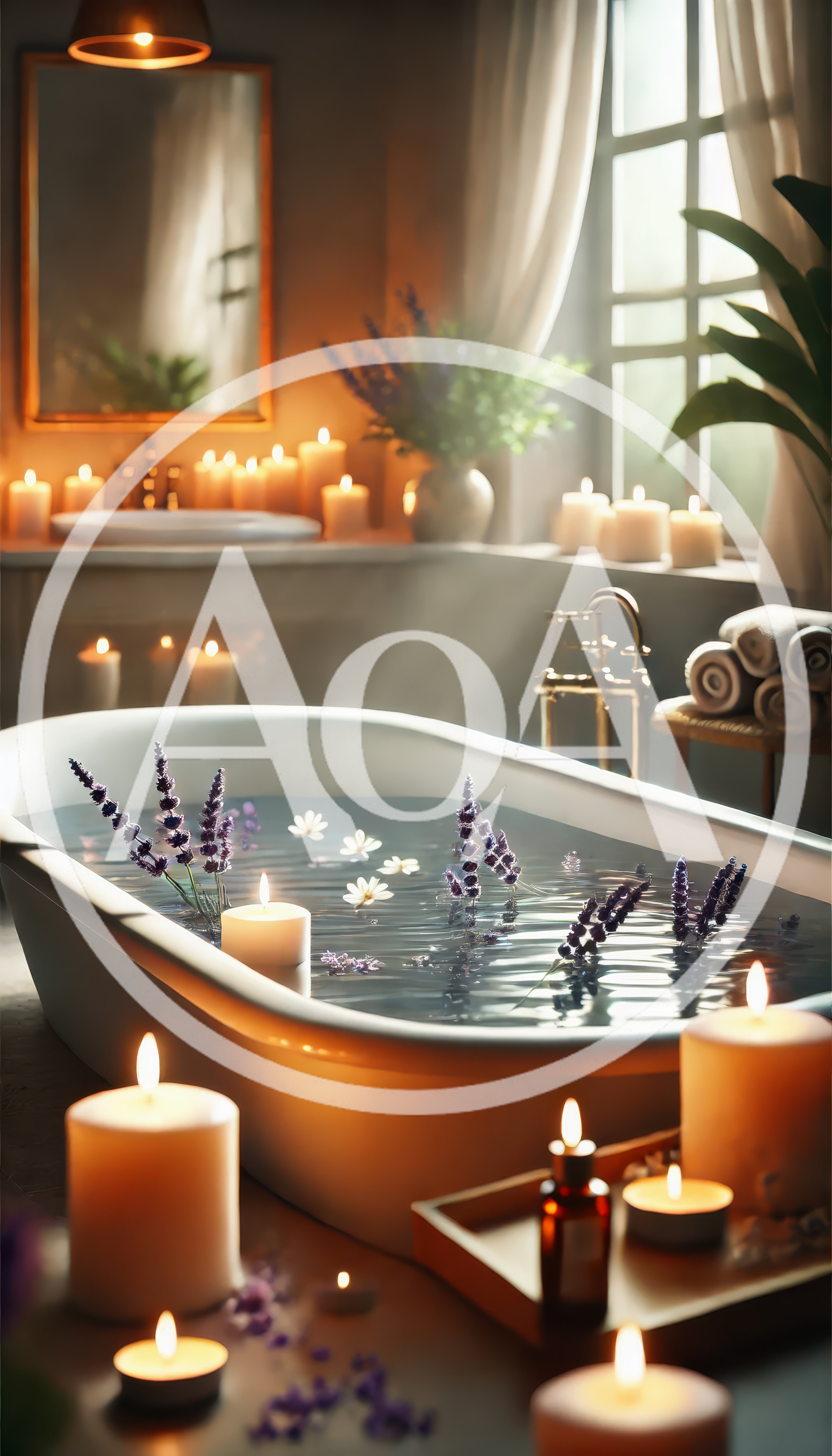 Relaxing Spa Bath With Lavender And Candles