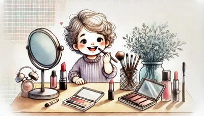 Cute Child Playing With Makeup At A Vanity Table