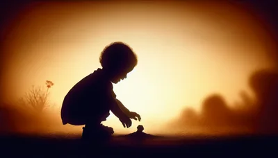 Silhouette Of A Toddler Playing In The Sand