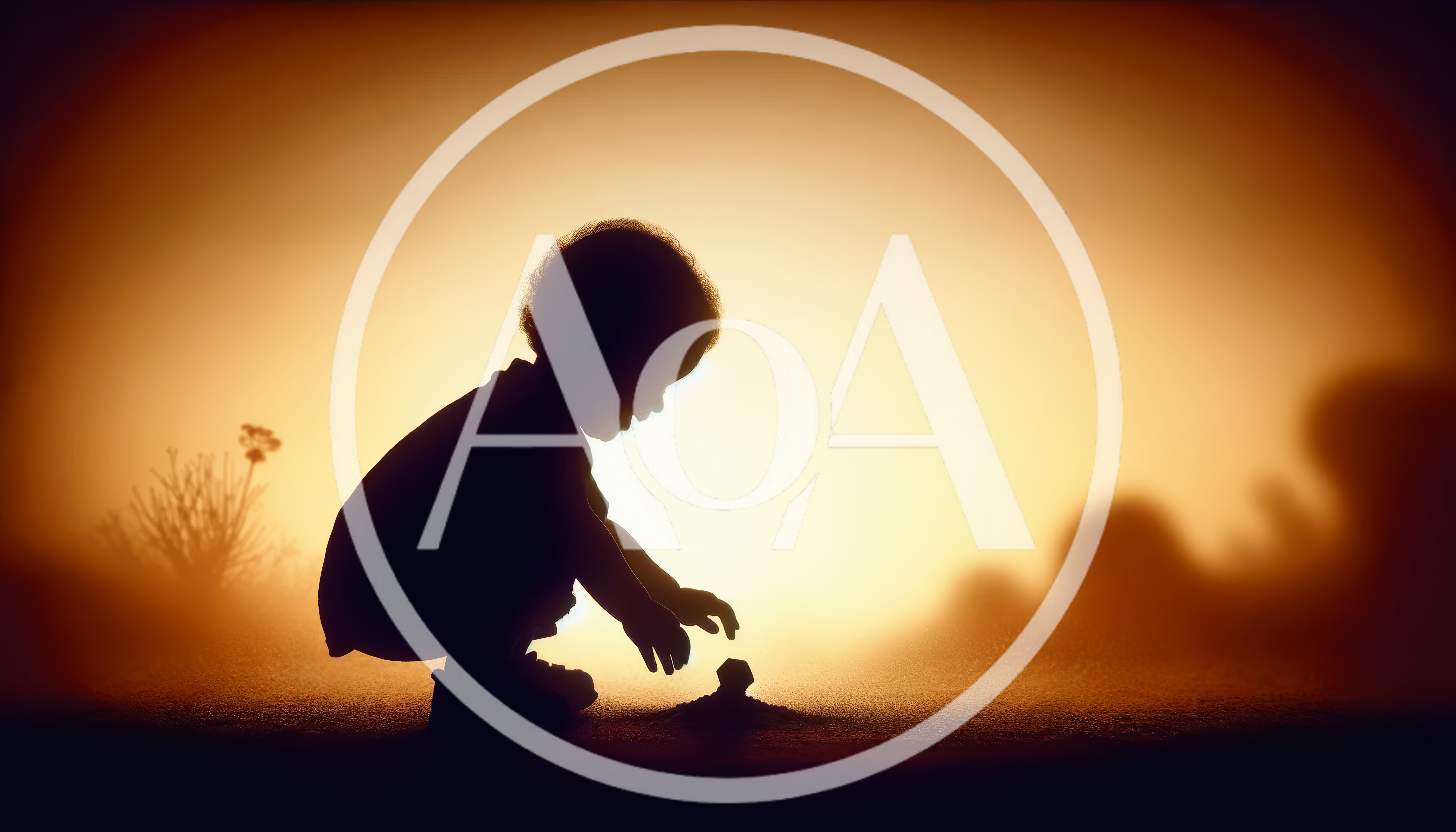 Silhouette Of A Toddler Playing In The Sand