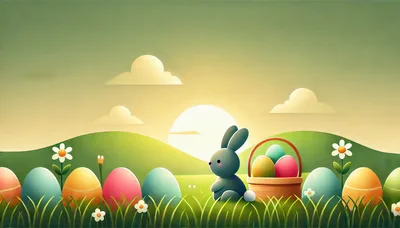 Cute Easter Bunny With Colorful Eggs In Spring Meadow