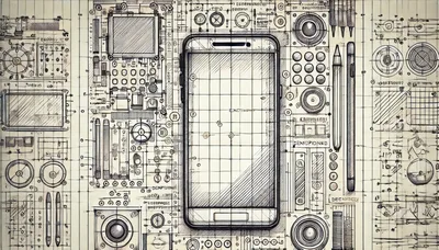Technical Blueprint Sketch of a Modern Smartphone