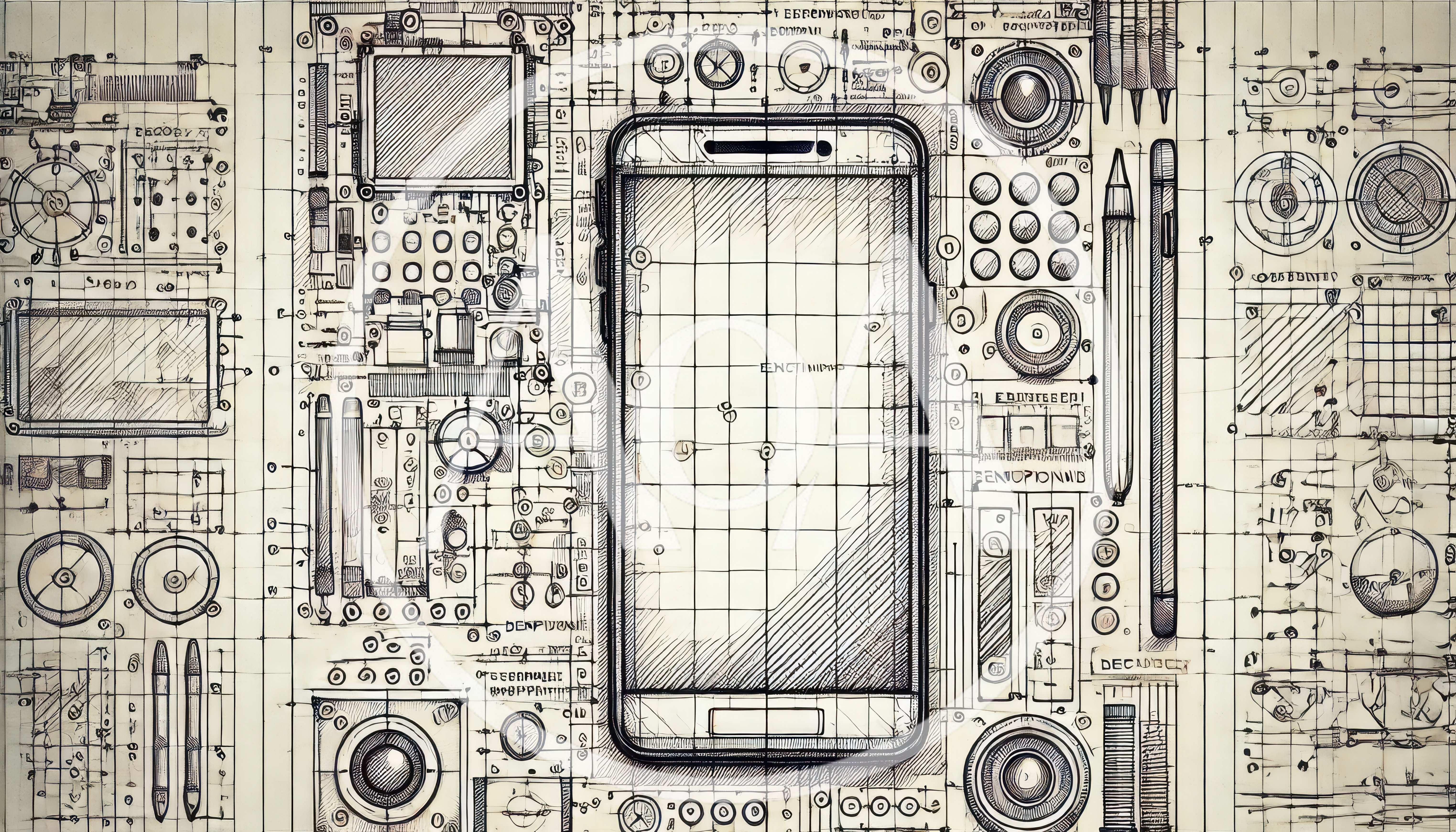 Technical Blueprint Sketch of a Modern Smartphone