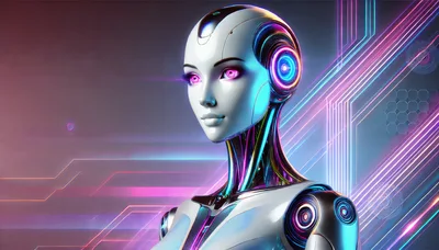 Futuristic Android Portrait With Glowing Neon Circuitry