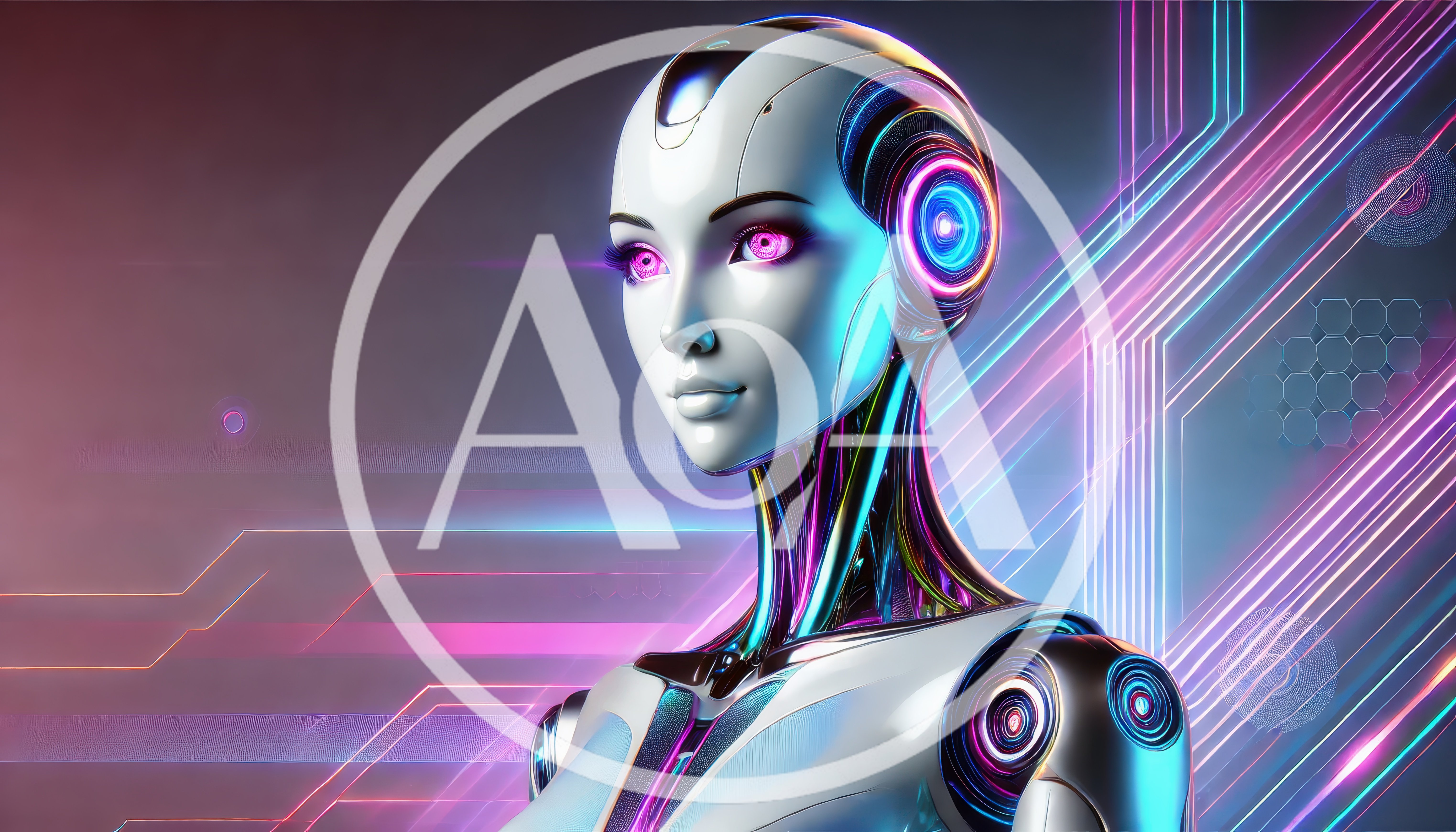 Futuristic Android Portrait With Glowing Neon Circuitry