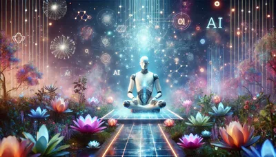 AI Robot Meditating in a Digital Zen Garden
