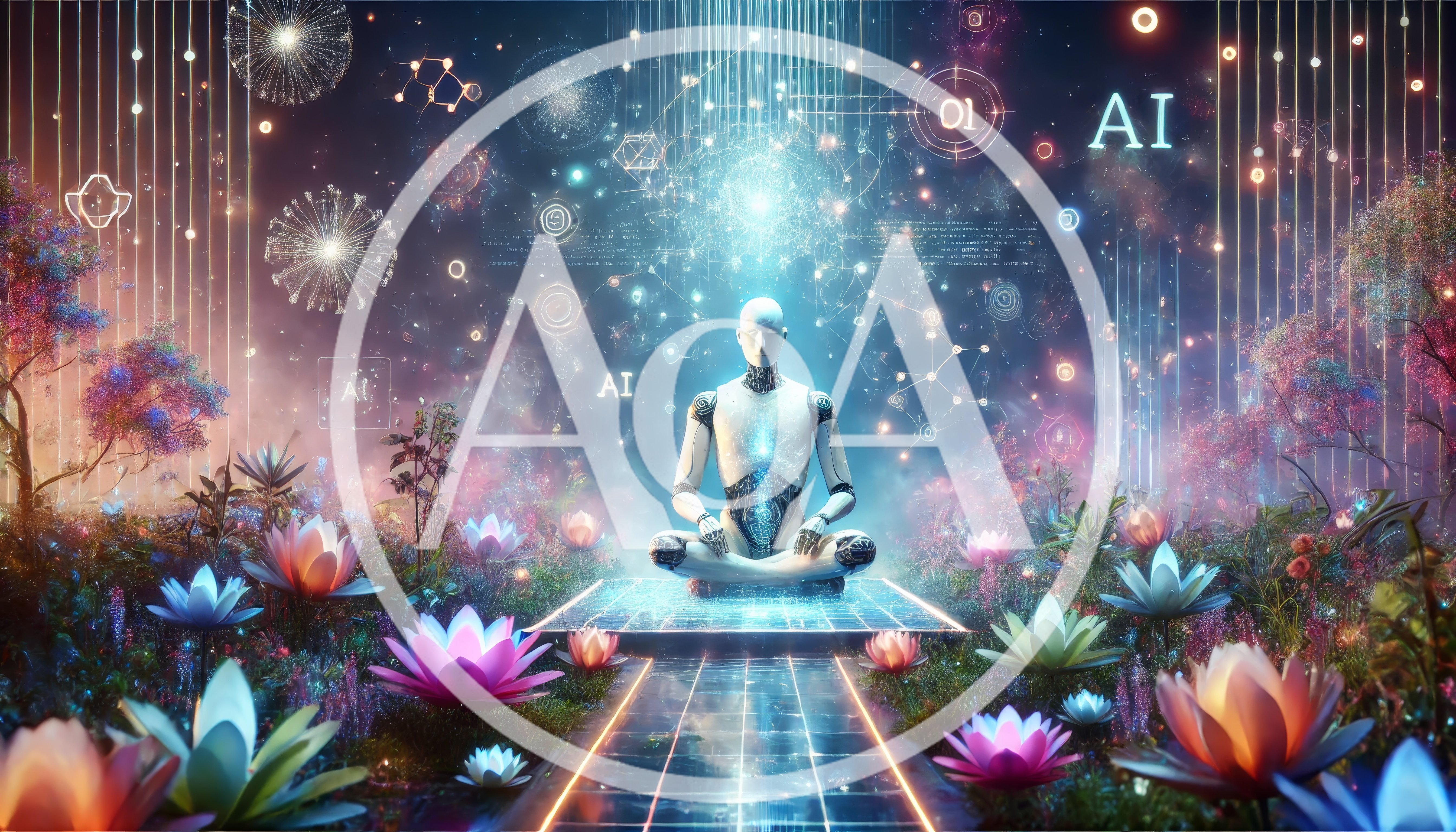 AI Robot Meditating in a Digital Zen Garden