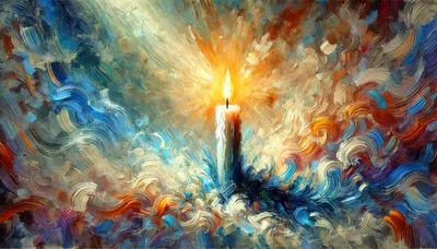 Abstract Oil Painting Of A Glowing Candle
