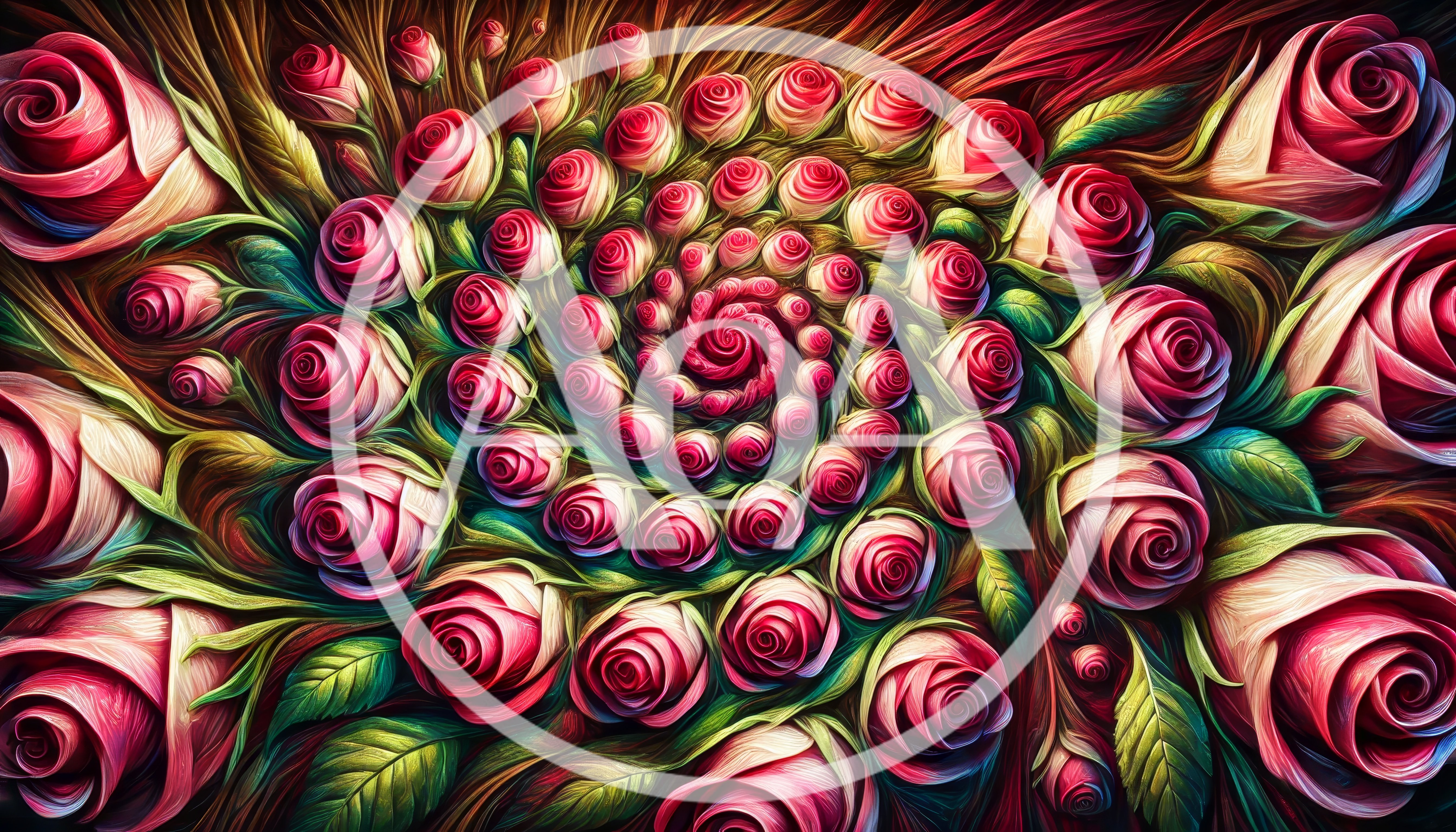 Abstract Spiral Pattern Of Vibrant Pink Roses