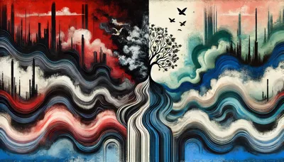 Abstract Surrealist Painting Of Duality And Nature