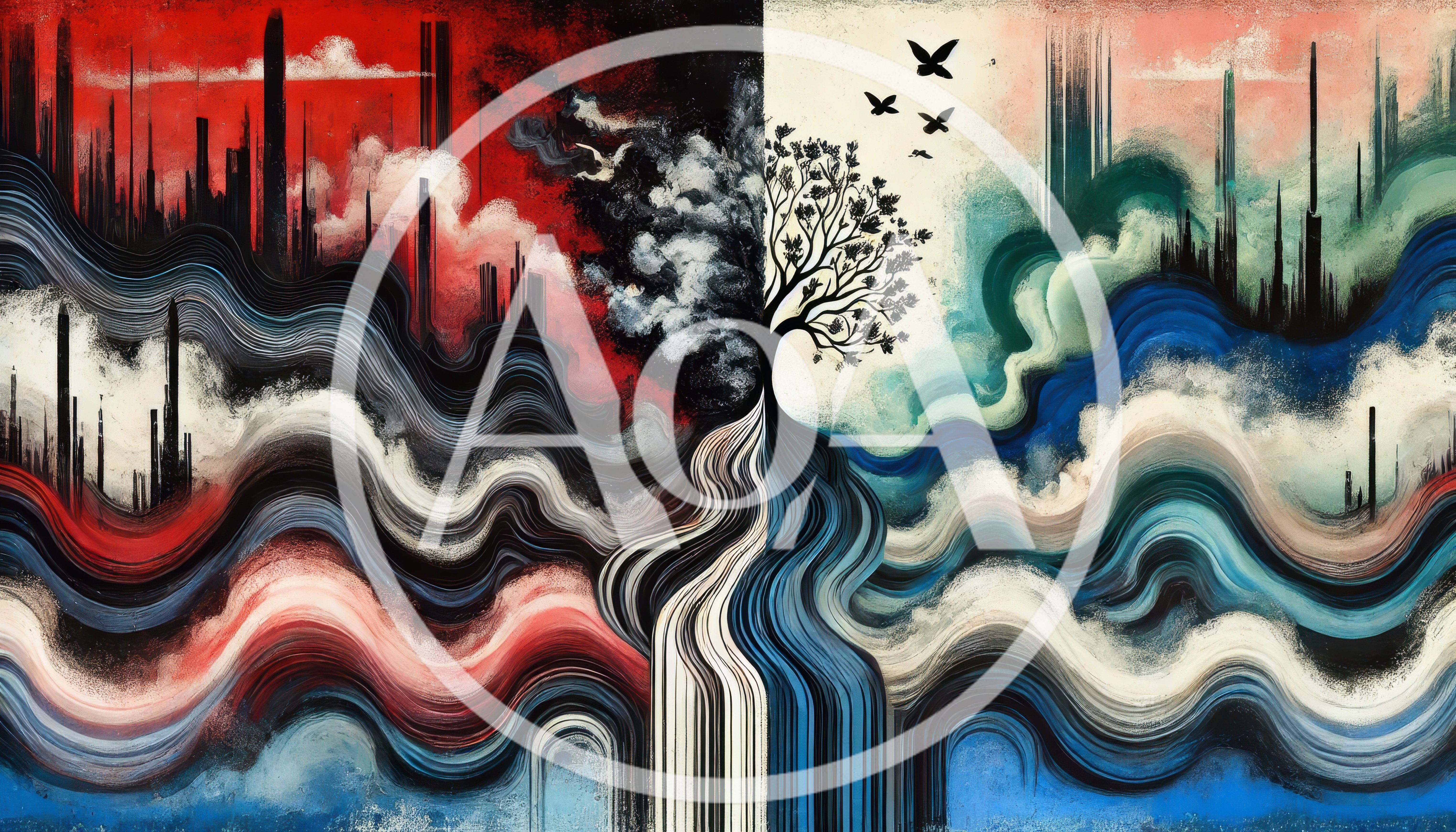 Abstract Surrealist Painting Of Duality And Nature